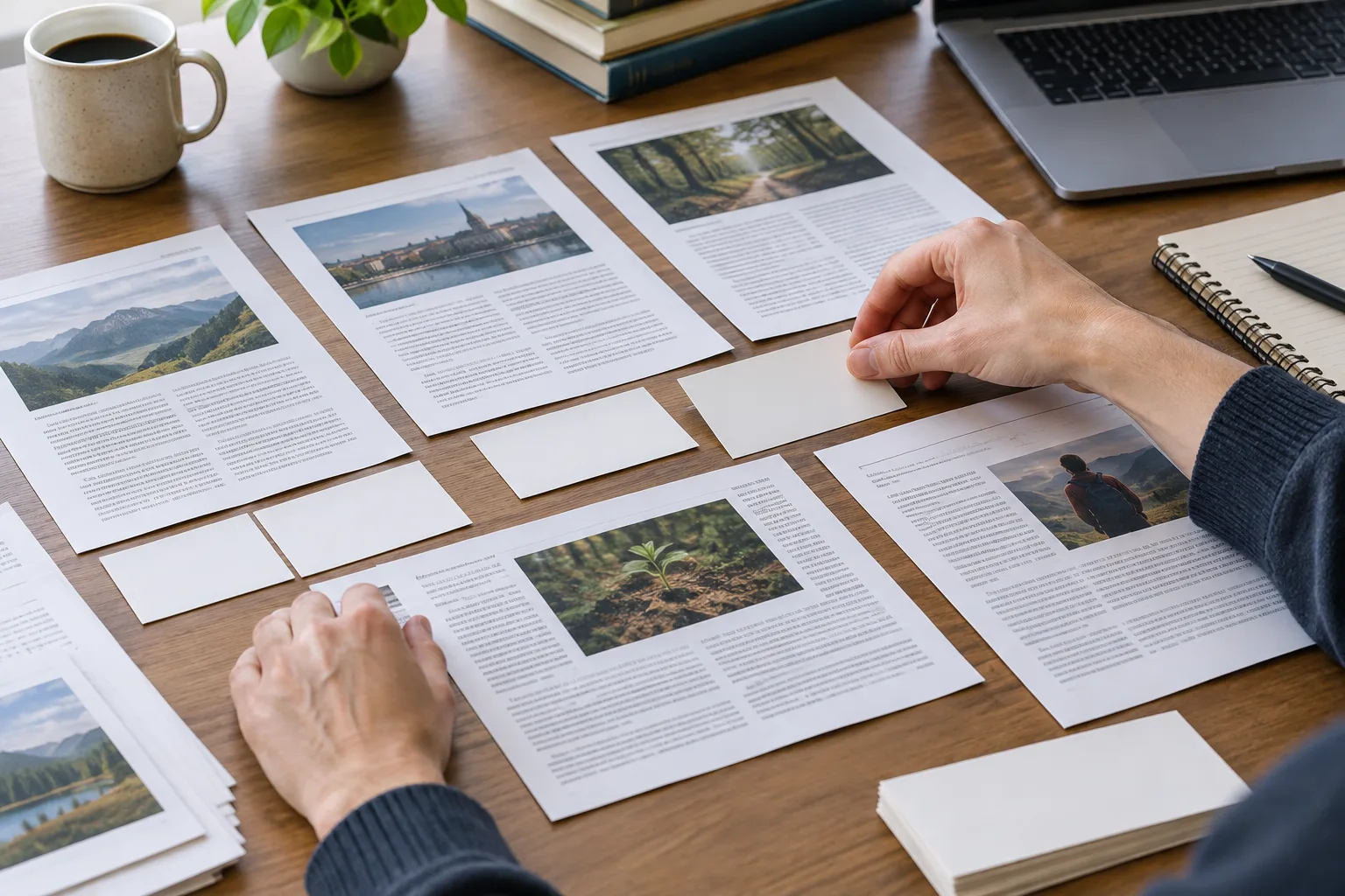 Des documents et des notes disposés sur un bureau pour relier plusieurs sujets d’actualité.