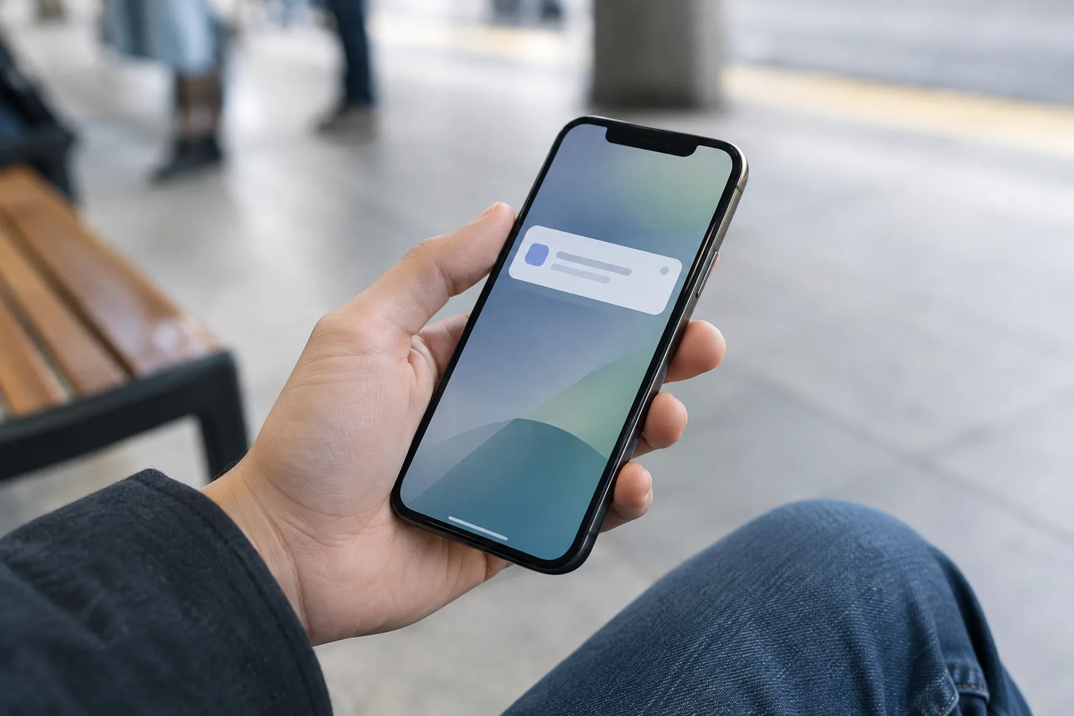 Une personne consulte brièvement une notification sur son téléphone.