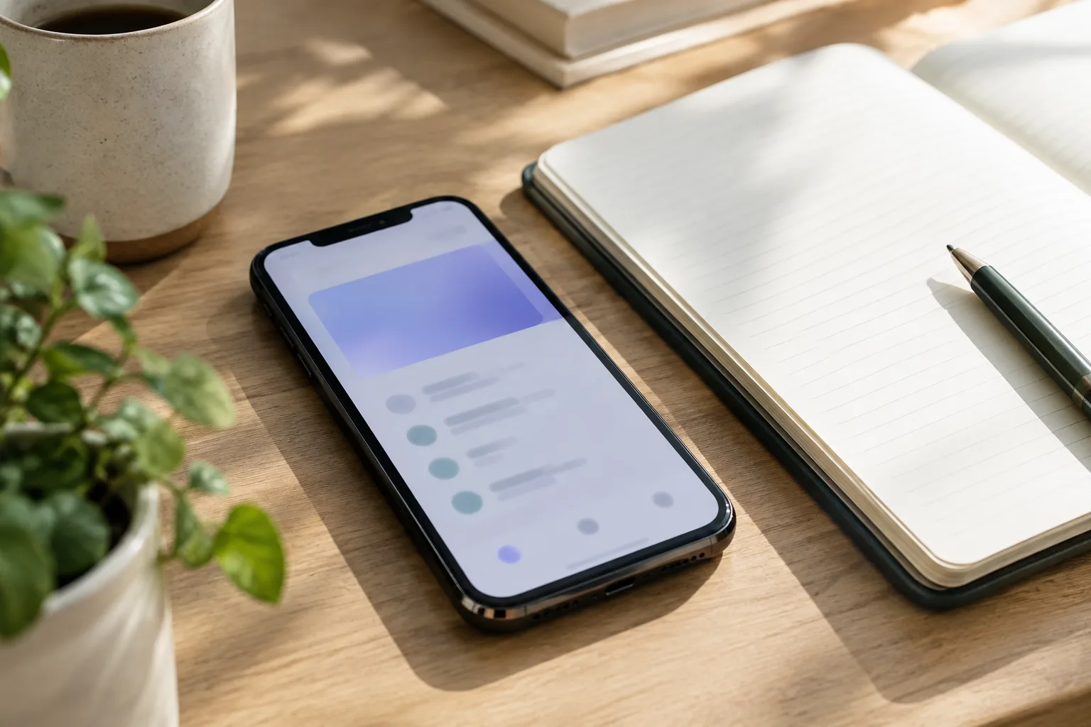 Un téléphone posé près d’un carnet, son écran éclairé par une notification.