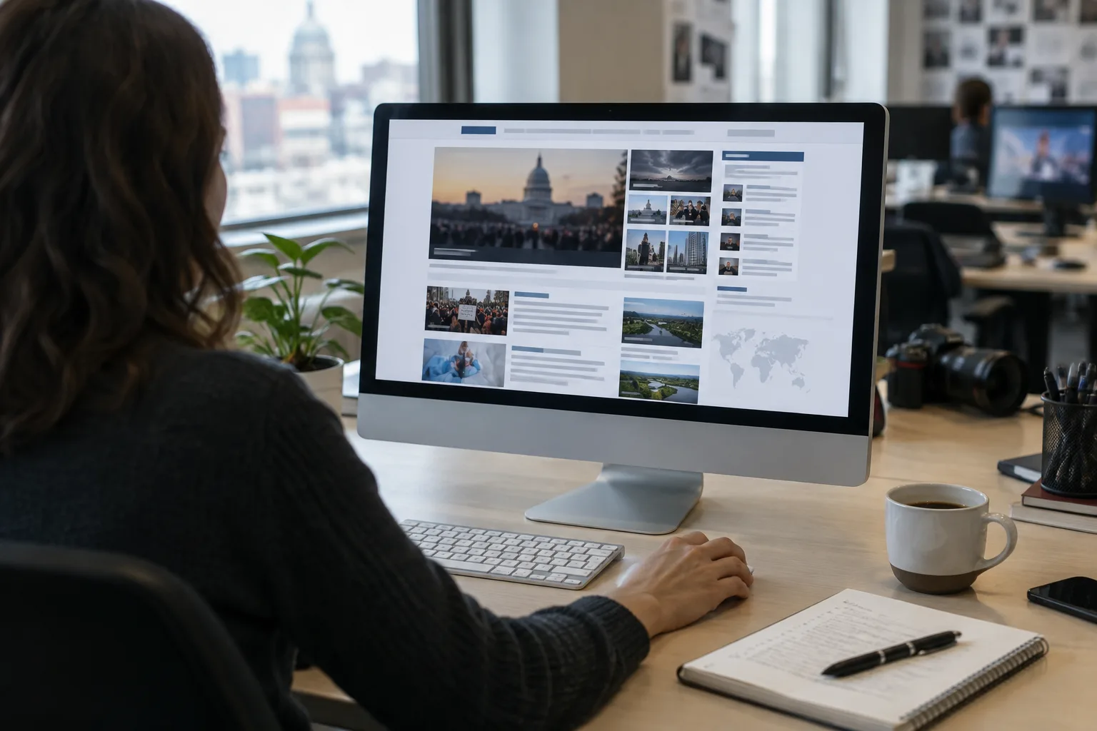 Écran affichant une page d’accueil de média organisée en plusieurs blocs d’articles.