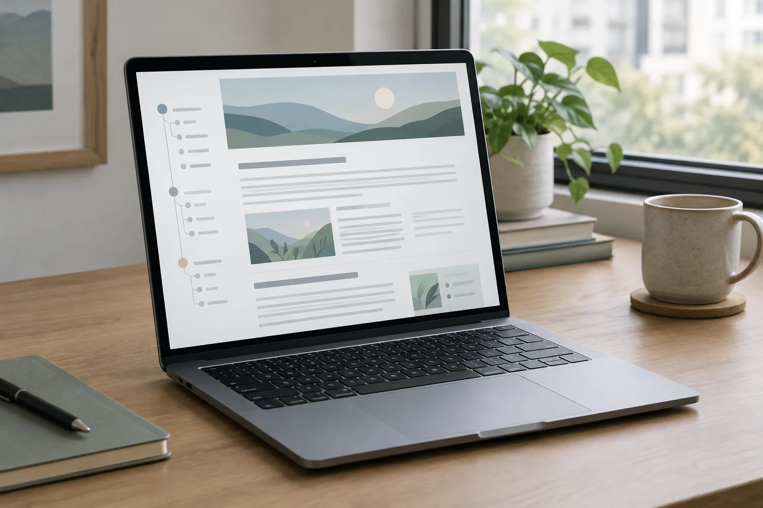 Un ordinateur portable affiche une page d’article avec plusieurs liens vers d’autres contenus.