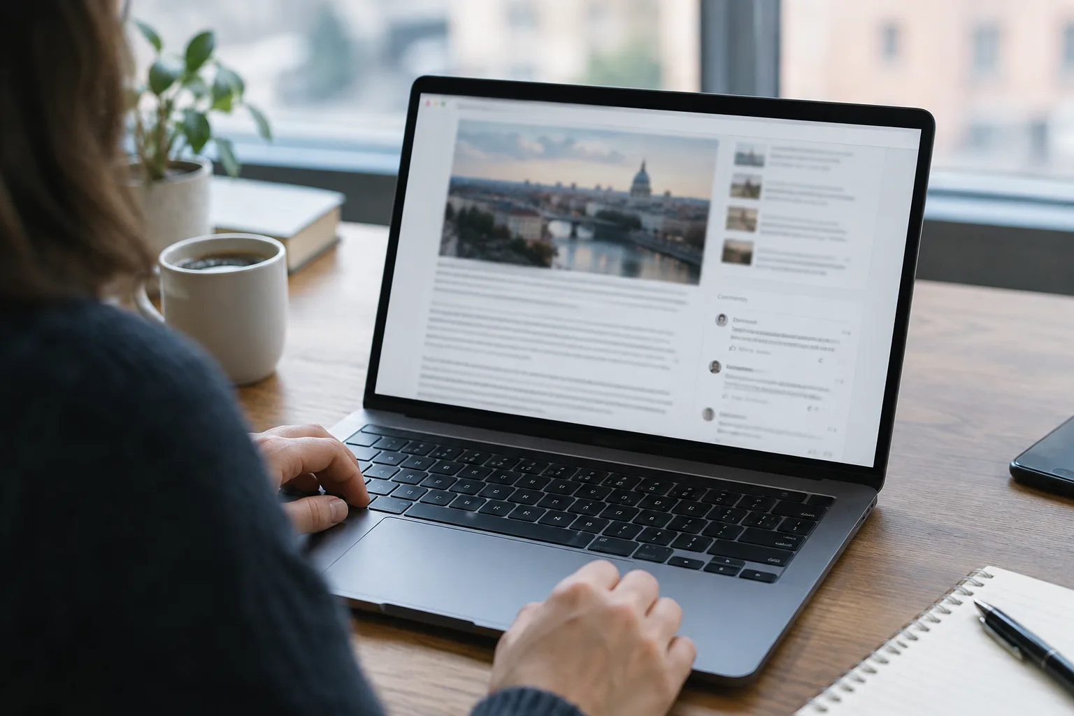 Un ordinateur affiche une page d’article en ligne avec un espace de commentaires.